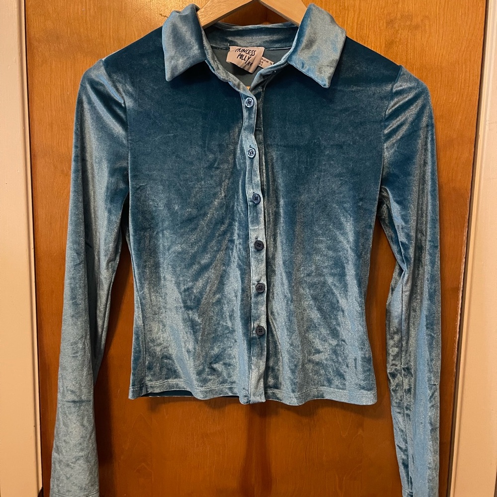 Princess Polly Teal Velvet Shirt